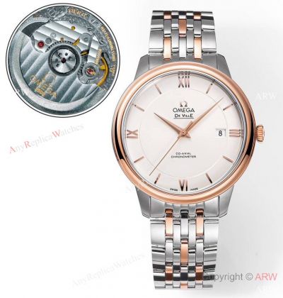 Swiss Made Copy Omega DeVille Prestige Co-Axial calibre 2500 Watch Rose Gold on Steel